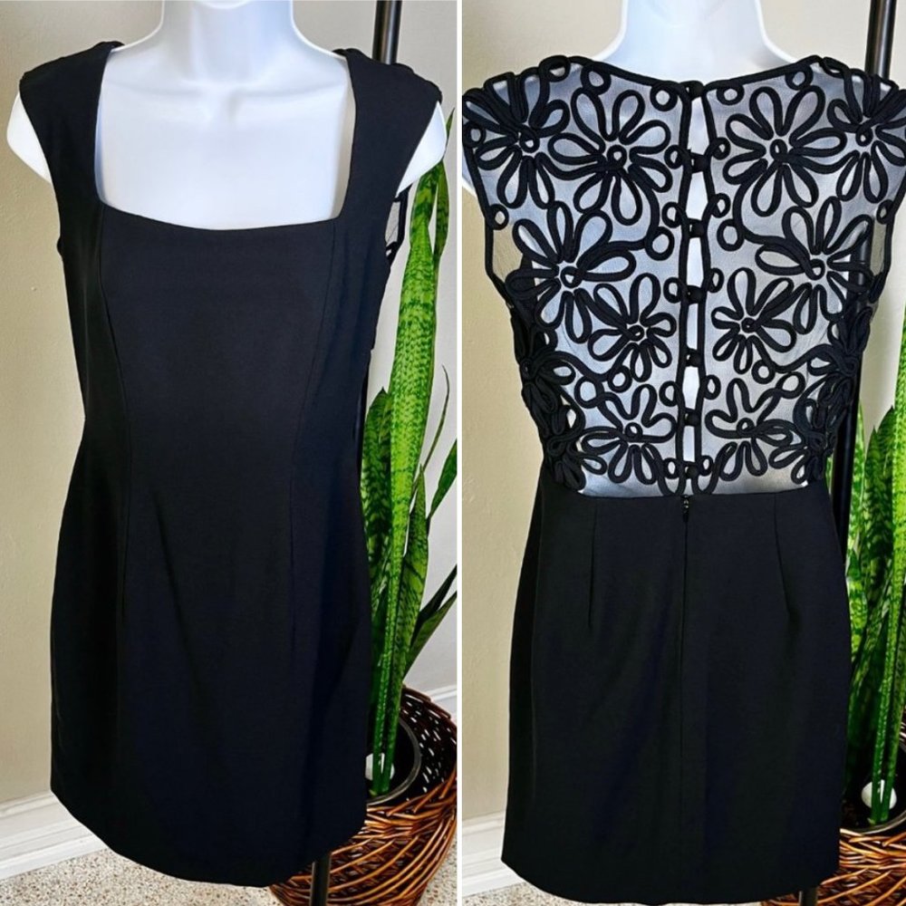 Laundry by Shelli Segal Vintage Black Dress with Floral Mesh Design Women size 4